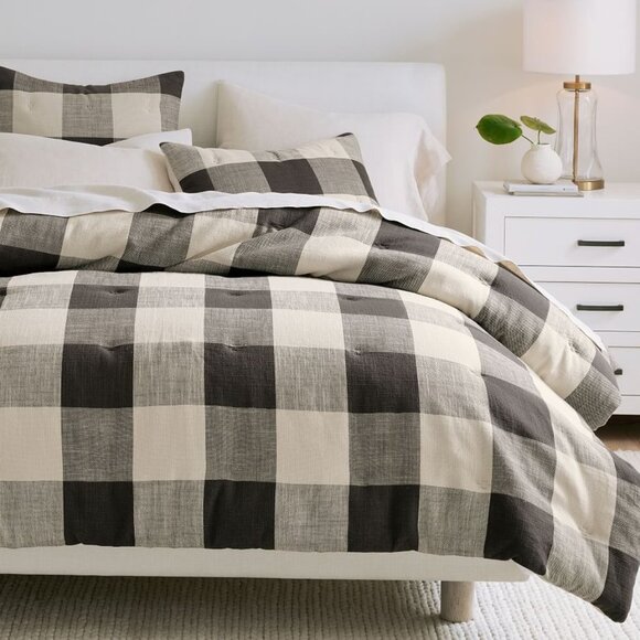Pottery Barn Bryce Buffalo Check Cotton Duvet Cover KING w/ 2 KING SHAMS - Picture 1 of 5